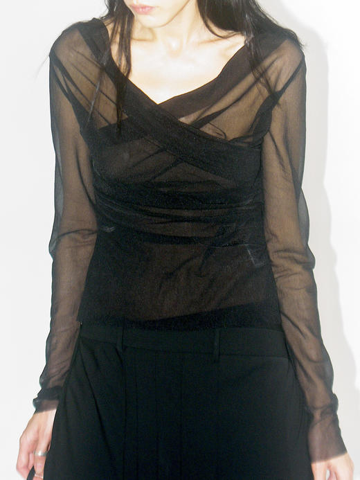 TU｜C04SS24-TP10 垂荡领皮肤衣 [ 黑 / 浅棕 ] 商品图5