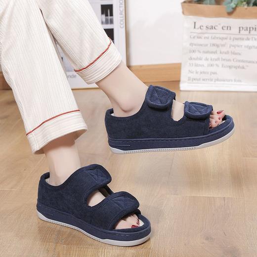 [脚肿浮肿可调节拖鞋] 春秋季中老年亚麻布拖鞋男女士居家防滑厚底脚胖透气大码吸汗凉拖 商品图1