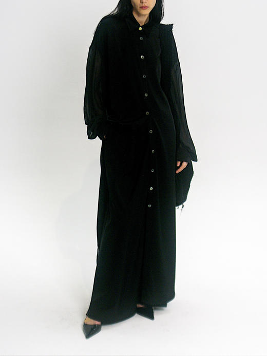 TU｜C04SS24-BL02 长款拼接衬衫 [ 黑涤纶 / 白真丝 ] 商品图3