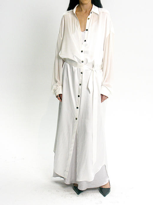 TU｜C04SS24-BL02 长款拼接衬衫 [ 黑涤纶 / 白真丝 ] 商品图2