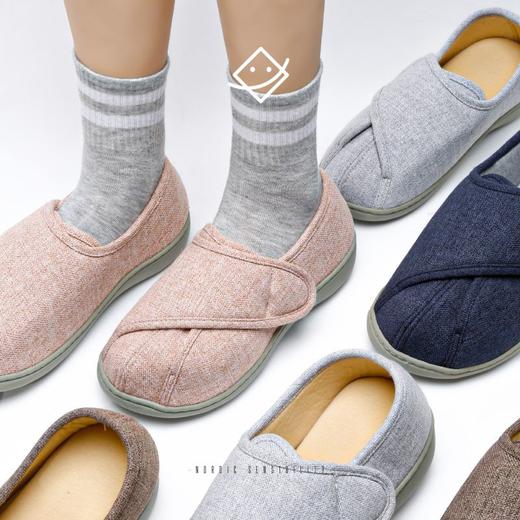 [脚肿浮肿可调节拖鞋] 魔术贴老人专用鞋四季保暖棉拖鞋男春夏家居棉麻包跟透气月子鞋女 商品图0