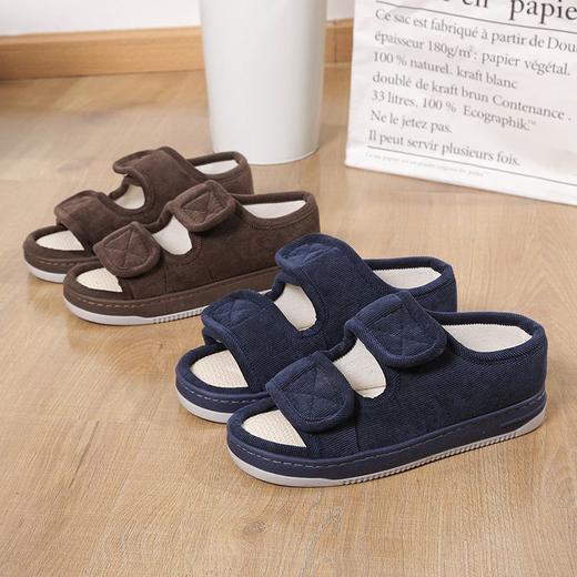 [脚肿浮肿可调节拖鞋] 春秋季中老年亚麻布拖鞋男女士居家防滑厚底脚胖透气大码吸汗凉拖 商品图8