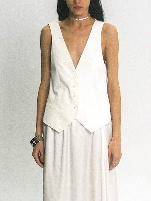 TU｜C04SS24-JK06-WT00 纯棉拼接马甲 [ 白 ] 商品图3