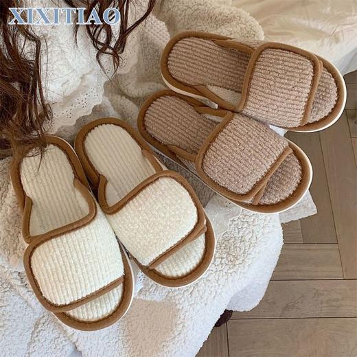 [脚肿浮肿可调节拖鞋] 一字棉拖鞋创意时尚魔术贴女秋冬室内家用简约纯色保暖月子鞋ins 商品图0