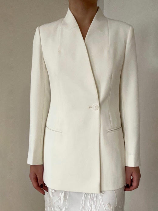 Semplicita | U03 Mae Blazer 单扣无领分割线西装外套 ［ 米/ 白 / 黑藏青 / 黑PU ］ 商品图3