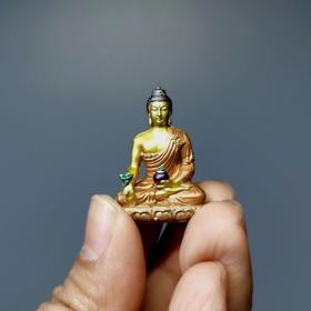 药师佛财神纯铜彩绘假山微距摄影配饰小摆件迷你佛像小观音菩萨像