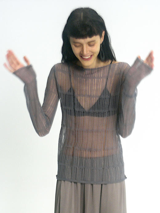 TU｜C04SS24-KW03 圆领针织上衣 [ 黑 / 灰 ] 商品图1