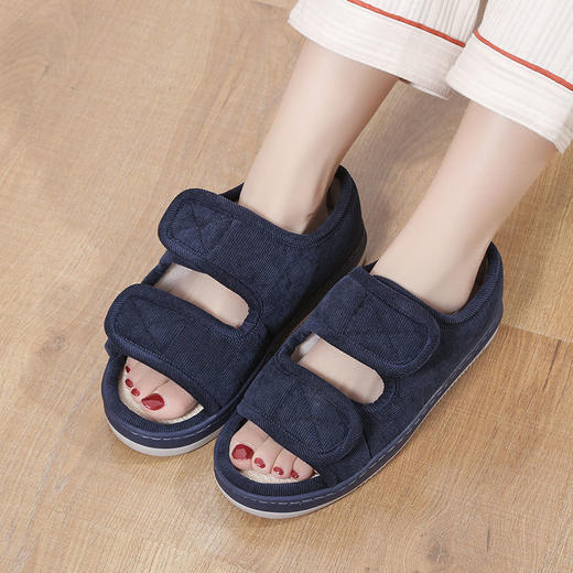 [脚肿浮肿可调节拖鞋] 春秋季中老年亚麻布拖鞋男女士居家防滑厚底脚胖透气大码吸汗凉拖 商品图3