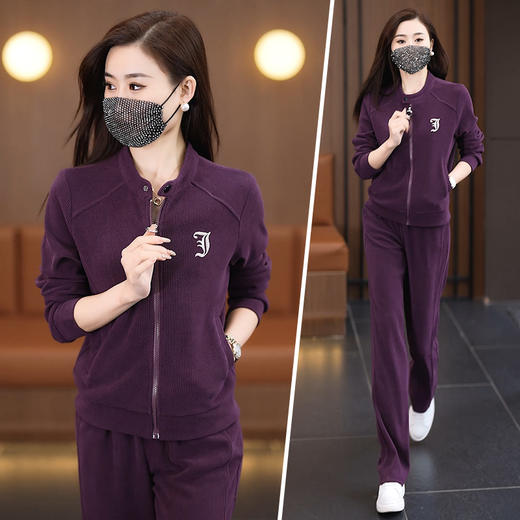 S-P63-6012妈妈春装气质宽松大码外套洋气2024新款中老年运动套装女春秋整套 商品图2