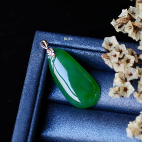 18K玫瑰金和田玉（碧玉）镶钻吊坠--福瓜/单面福瓜10*20-12*25mm/菠菜绿