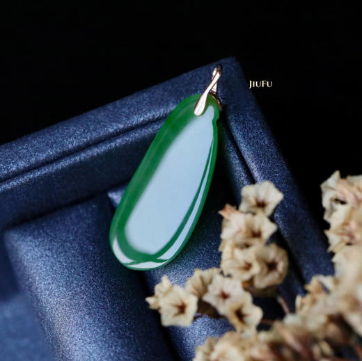18K玫瑰金和田玉（碧玉）镶钻吊坠--福瓜/单面福瓜10*20-12*25mm/菠菜绿 商品图1