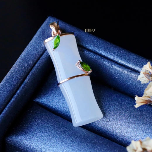 18K玫瑰金和田玉（白玉）吊坠--翠竹/竹节25*9mm 商品图0