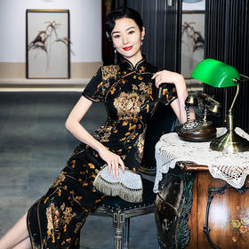 ALBB-春夏新款真丝旗袍 改良复古中国风长款复古老上海女年轻款连衣裙