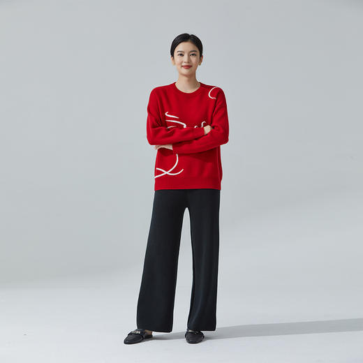 【达人】东黎 • 山羊绒新年生肖龙纹款女士秋冬针织红色羊绒衫时尚百搭 3837 商品图3