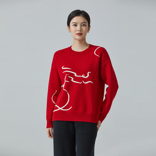 【达人】东黎 • 山羊绒新年生肖龙纹款女士秋冬针织红色羊绒衫时尚百搭 3837 商品图1