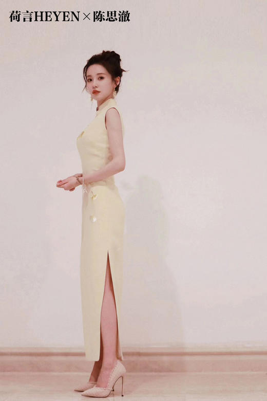 荷言HEYEN 杏林春燕【明星同款】鹅黄色真丝重绉面料+手绣银杏叶点缀 商品图4