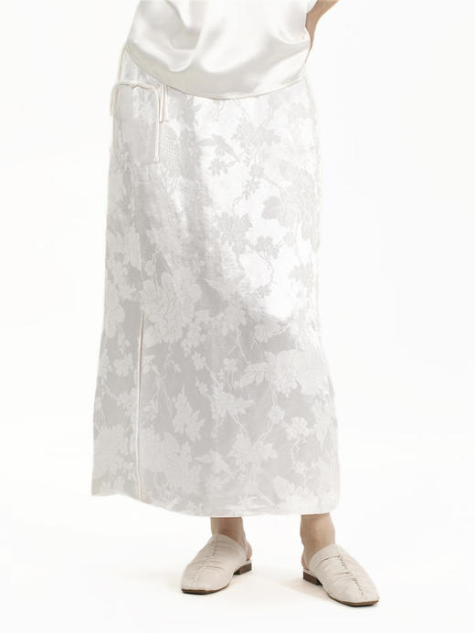 盛唐牡丹 |通勤小盘扣真丝提花半裙 商品图0