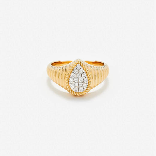 订购10周到｜Yvonne Leon-CHEVALIERE POIRE BERLINGOT-9K黄金 梨形灰钻 男士 印章 戒指［法国设计师］ 商品图0