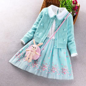 ALBB-女童连衣裙2024新款女孩时尚洋气公主裙小女孩毛衣套装两件套
