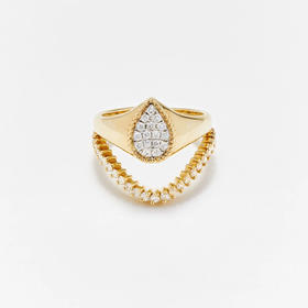 订购10周到｜Yvonne Leon-POIRE VAGUE-9K黄金 梨形钻石 女士 组合 戒指［法国设计师］