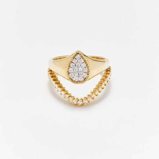 订购10周到｜Yvonne Leon-POIRE VAGUE-9K黄金 梨形钻石 女士 组合 戒指［法国设计师］ 商品图0