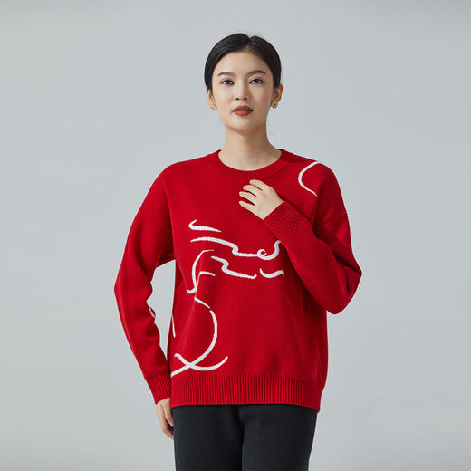 【达人】东黎 • 山羊绒新年生肖龙纹款女士秋冬针织红色羊绒衫时尚百搭 3837 商品图0
