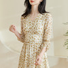 剩S/M/XL/XXL 米思阳2026春季新款法式温柔风碎花连衣裙收腰重磅天丝裙子女0438 商品缩略图4