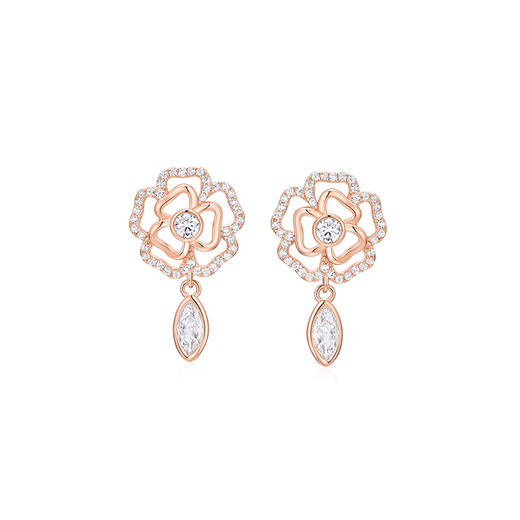 KADER卡蒂罗 山茶花耳钉 星空银 925银清新灵动花朵造型设计冬日闪耀耳饰 浪漫优雅精致闪耀配饰 礼盒装 商品图4