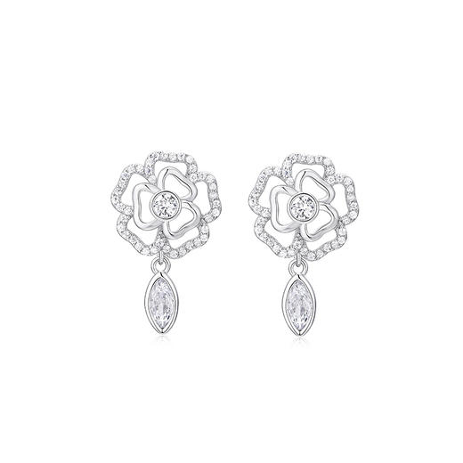 KADER卡蒂罗 山茶花耳钉 星空银 925银清新灵动花朵造型设计冬日闪耀耳饰 浪漫优雅精致闪耀配饰 礼盒装 商品图6