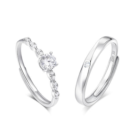 KADER卡蒂罗 星芒情侣对戒 925银轻奢时尚简约百搭开口可调节一对 闪耀光芒经典配饰温柔气质 送女友礼物 商品图5