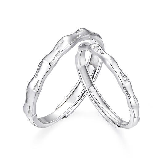 KADER卡蒂罗 君子好逑情侣对戒 925银竹节造型时尚个性开口可调节 简约百搭浪漫闪耀配饰灵动吸睛 送女友礼物 商品图0