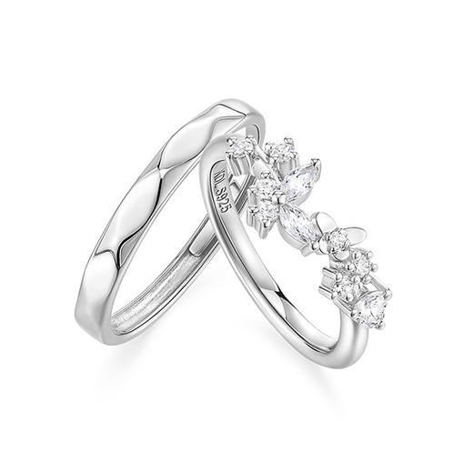 KADER卡蒂罗 心动蝴蝶情侣对戒 925银浪漫蝶舞轻奢时尚设计开口可调节一对 恋爱单品氛围感配饰 见面礼礼盒装 商品图0