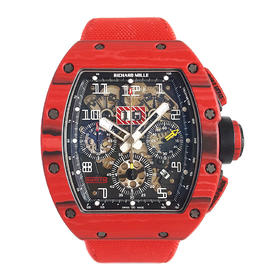 稀缺珍藏【95新】理查德米勒男士系列NTPT碳纤维与黑色树脂50*40mm大日历视窗计时飞返指针自动机械男款腕表RM011 RED TPT  130323LV03