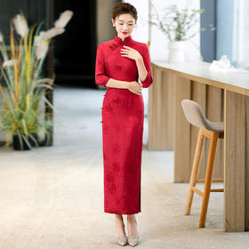 ALBB-高端真丝旗袍桑蚕丝第一名2023款女豪华版气质高雅高级感长款红色
