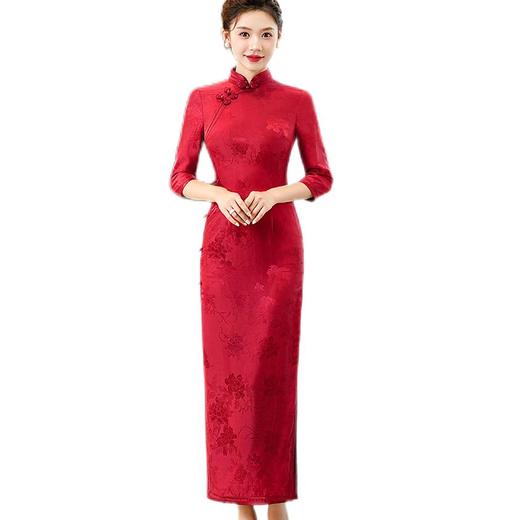 ALBB-高端真丝旗袍桑蚕丝第一名2023款女豪华版气质高雅高级感长款红色 商品图4