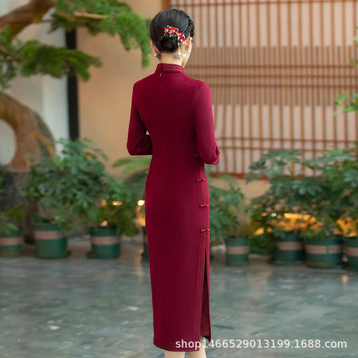 ALBB-毛呢旗袍冬季2024新款日常改良长袖中国风连衣裙优雅修身显瘦长款 商品图3