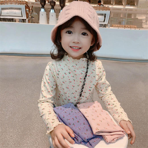 【福利款】【碎花打底衫，洋气上衣爆款！！】女童春装2024新款儿童长袖T恤，春秋半高领碎花打底衫宝宝洋气上衣，洋溢春光暖意，宝贝时尚穿搭！ 商品图1