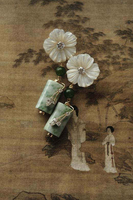 「东方雅宴」玉生烟 · 白樱玉石耳环 商品图1