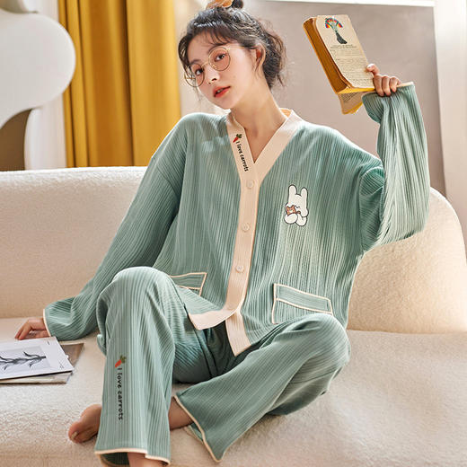 【休闲时尚！春秋开衫家居服】睡衣女春秋纯棉长袖秋季开衫多款可选简约高级感可外穿家居服套装，简洁大方，不仅适合家居，还可外穿-QQ 商品图7