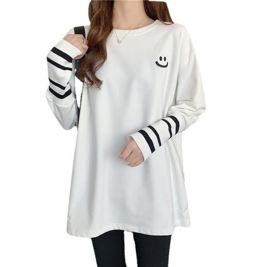 春秋季【纯棉长袖T恤女 韩版宽松设计感】中长印花内搭打底衫 休闲上衣外穿时尚个性 商品图4