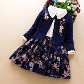 ALBB-童装女童毛衣连衣裙套装2024春装新款儿童毛衣套装女孩洋气公主裙