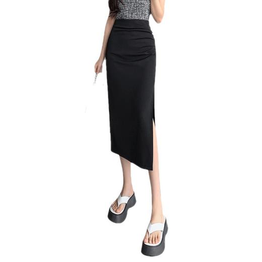 春夏新款潮【半身裙高腰包臀裙 通勤显瘦】中长款一步裙 侧边开叉褶皱西装裙  商品图4