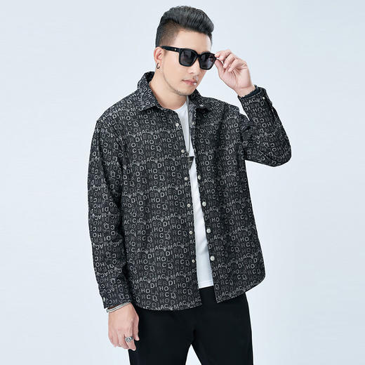 【Q】【新款DMH】大依优型大码满印牛仔外套潮牌男装胖子春翻领工装飞行夹克宽松外套男 商品图0