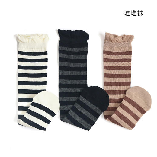 休闲松口横条堆堆短筒女袜BU34627 商品图1