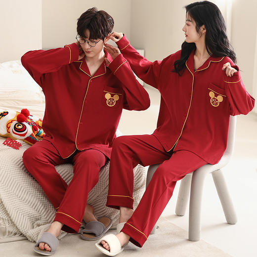 新款春秋本命年【情侣睡衣 结婚红色纯棉长袖】女男新婚喜庆 家居服套装 商品图12