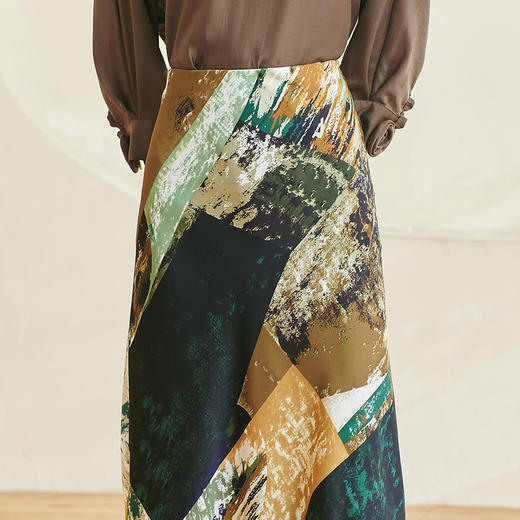 剩S/M/XL 米思阳2026春季新款优雅防皱设计感印花裙子高腰宽松显瘦半身裙女0401 商品图4