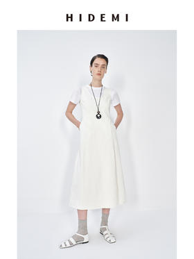 HIDEMI极简收腰显瘦设计感圆领背心连衣裙 黑色/米白色