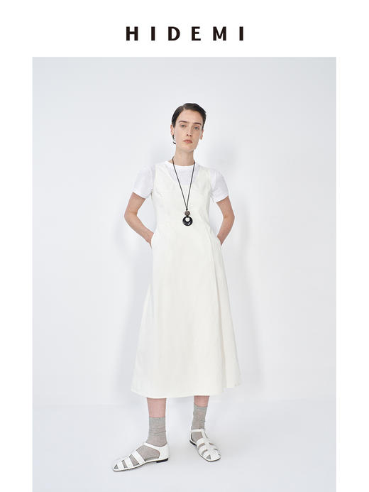 HIDEMI极简收腰显瘦设计感圆领背心连衣裙 黑色/米白色 商品图0