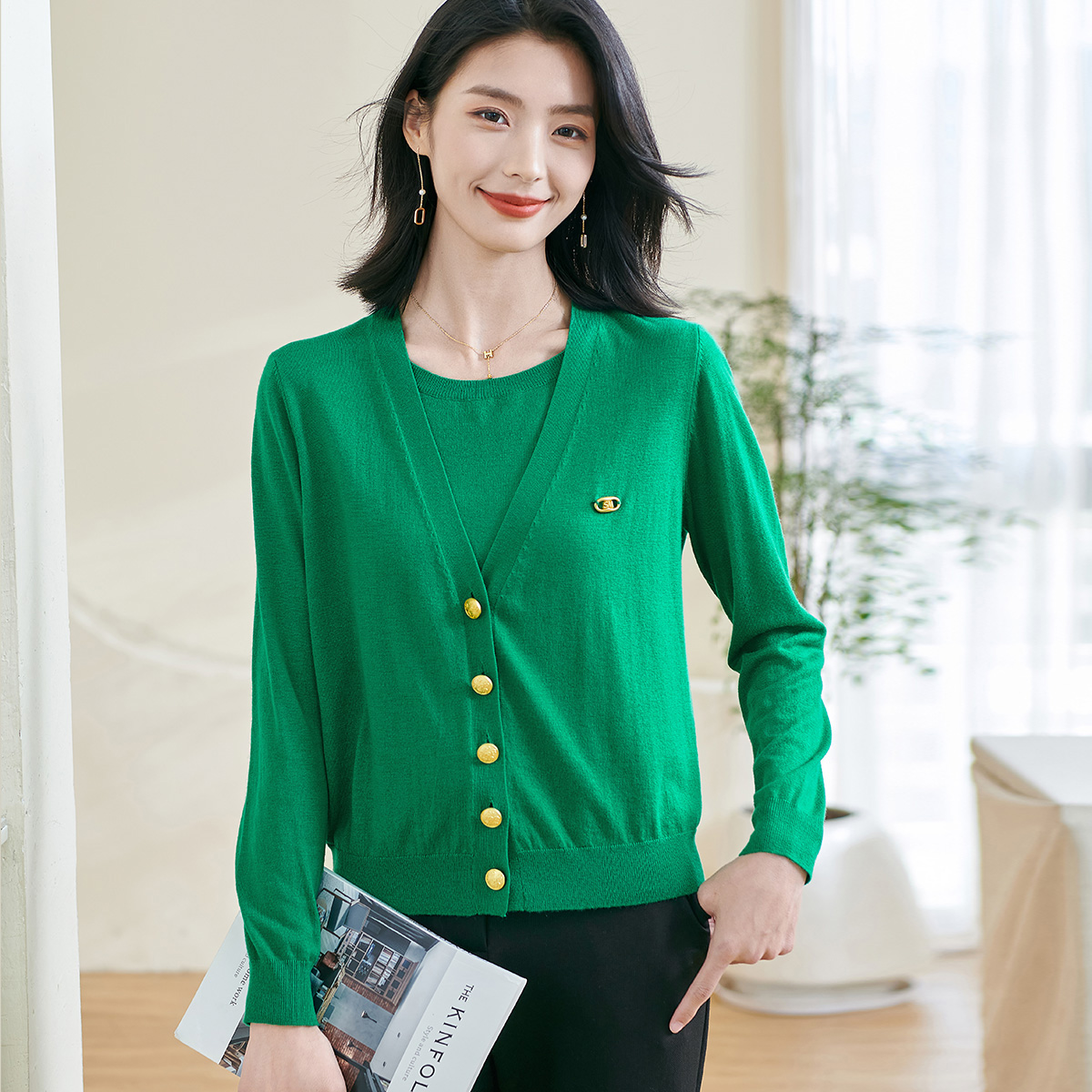 剩S/M 米思阳2026春季新款休闲慵懒风假两件针织衫宽松舒适羊毛上衣0778