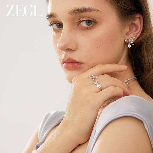 ZEGL设计师飞鸟系列燕子花戒指女925银简约高级感指环开口食指戒 商品图5